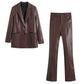 Women's European And American Style PU Leather And Leather Pants Suit