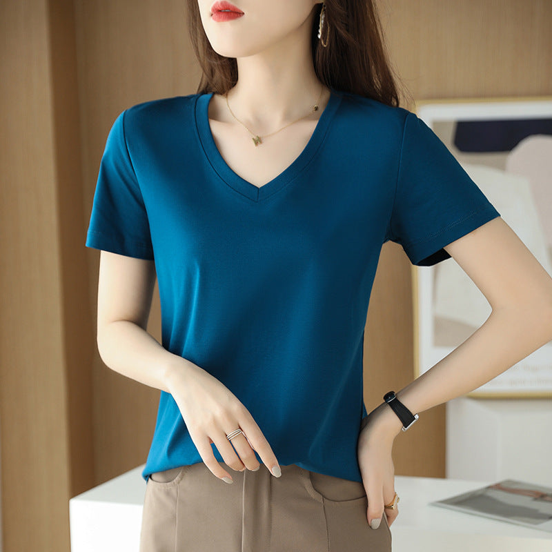 Mercerized Cotton Short Sleeve Women's Slimming Loose