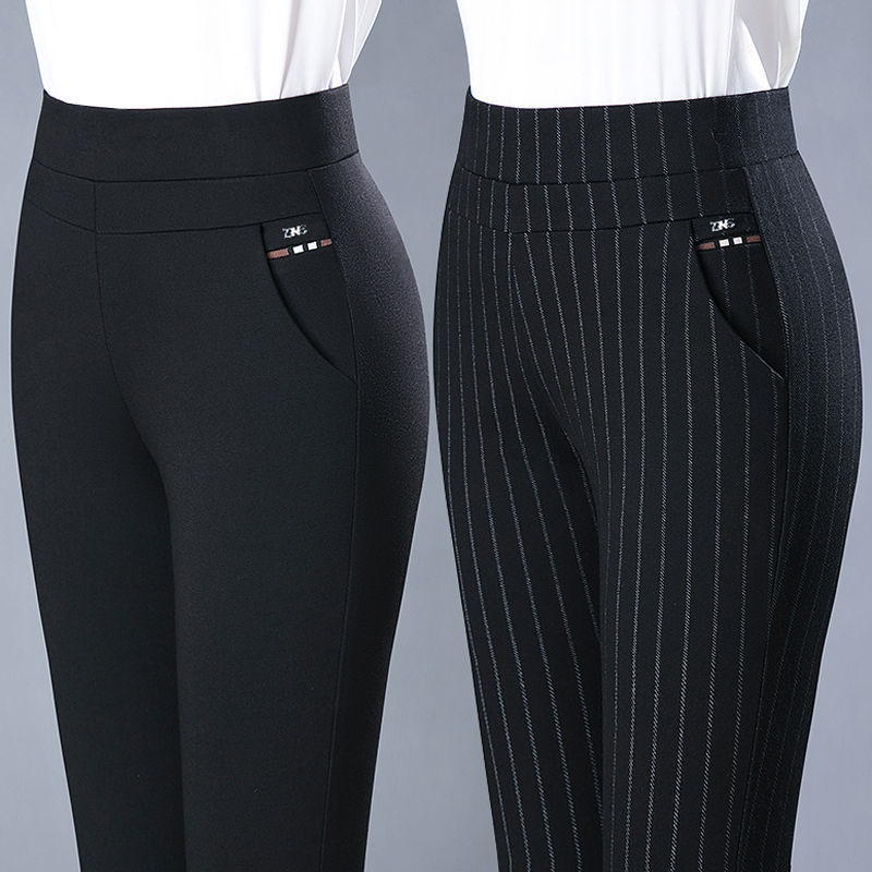 Elastic High Waist Spring Leisure Elastic StripeStraight-leg Pants