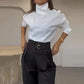 Fashion High Collar Oblique Shoulder Tops Blouse And Pants Women