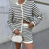 Women's Fashion Striped Crew Neck Knit Cardigan Pants Set