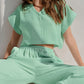 Simple Double Layer Champray Solid Color Short Sleeve V-neck Trousers Cotton Linen Pajamas