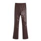 Women's European And American Style PU Leather And Leather Pants Suit