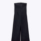 Contrast Color Off-neck Tube Top Jumpsuit Stitching Wide Leg