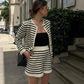 Women's Fashion Striped Crew Neck Knit Cardigan Pants Set