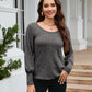 Women's Round-neck Sunken Stripe Brushed Solid Color Stitching Long Sleeve T-shirt