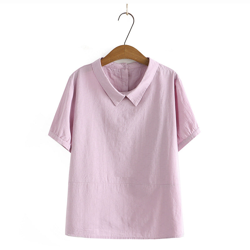 Cotton Jacquard Doll Shirt Short Sleeve Simple All-match T-shirt