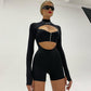 Sexy Cutout Chest Zipper Round Neck Long Sleeve Jumpsuit