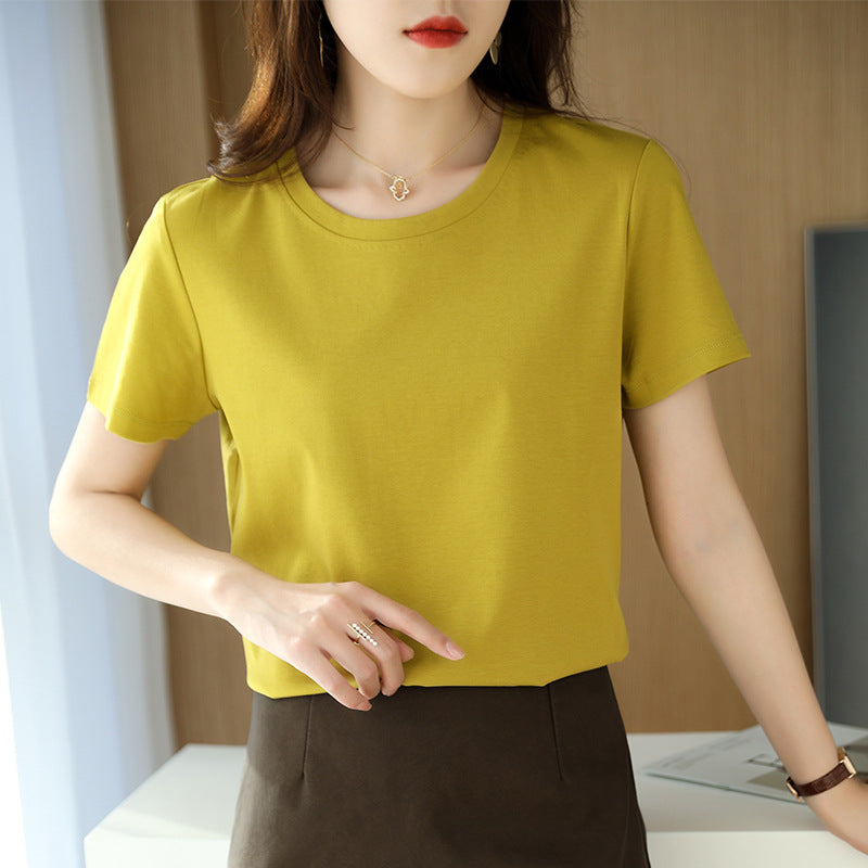 Mercerized Cotton Short Sleeve Women's Slimming Loose