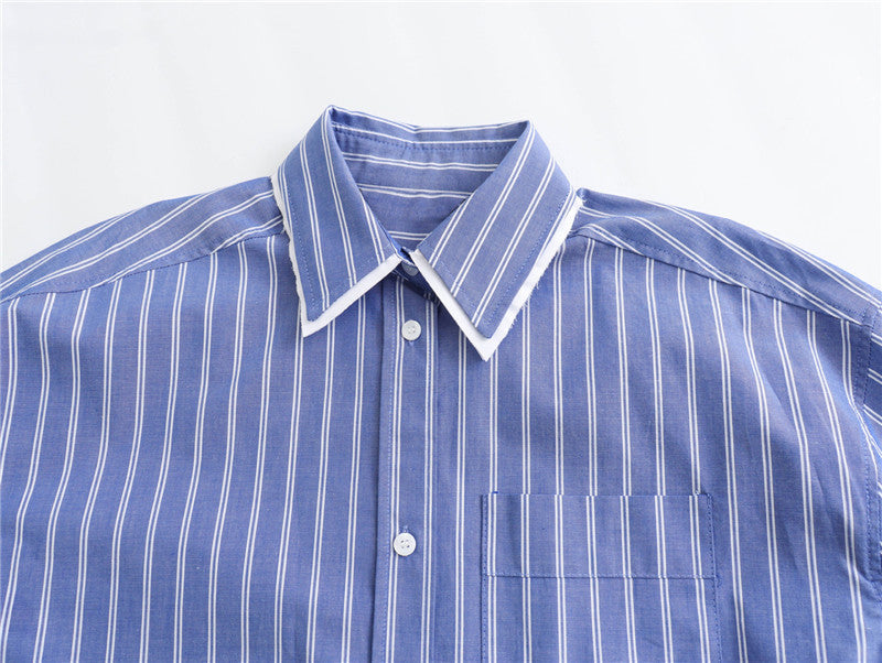 Lapel Long Sleeve Single-breasted Striped Shirt