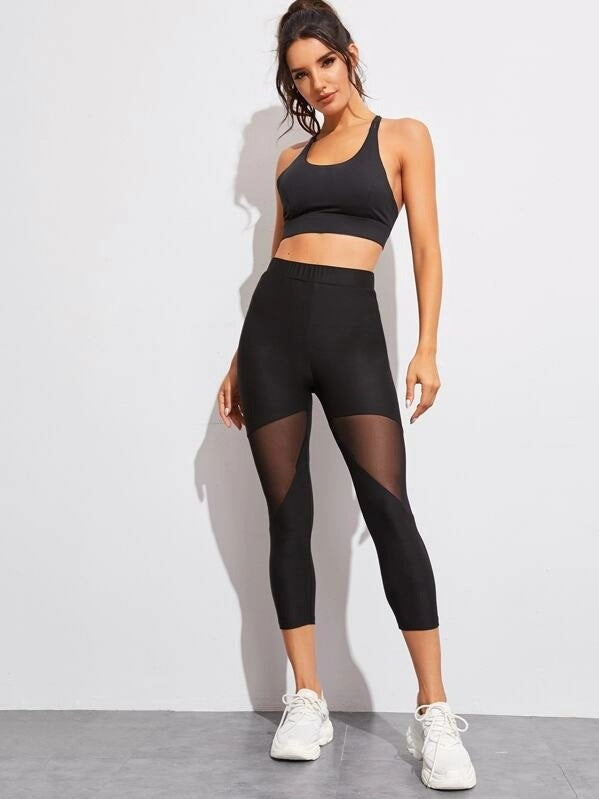 Mesh Stitching Capri Pants Sports Yoga