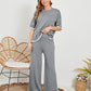 New Knitting Suit Sweater Suit Short Sleeve Pullover Wide Leg Pants