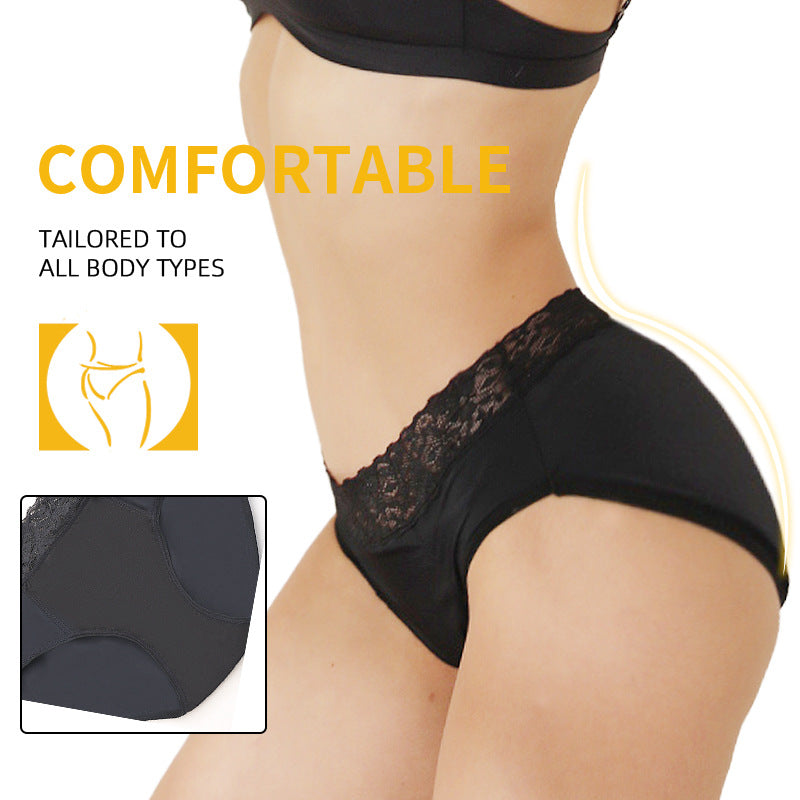 Mid-rise Waist Hollow Lace Four-layer Sanitary Panty