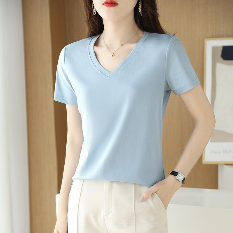 Mercerized Cotton Short Sleeve Women's Slimming Loose