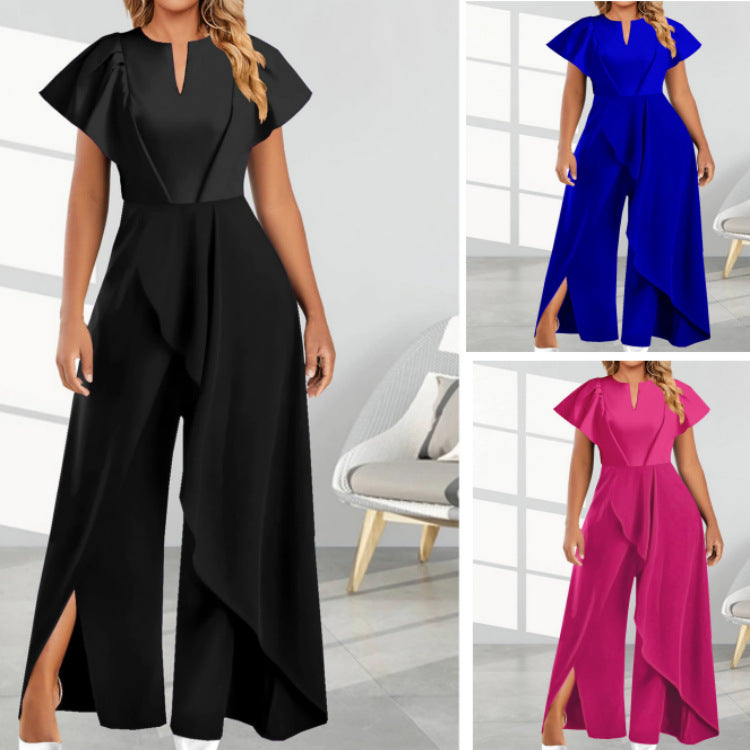 Women's V-neck Irregular Wide-leg Pants