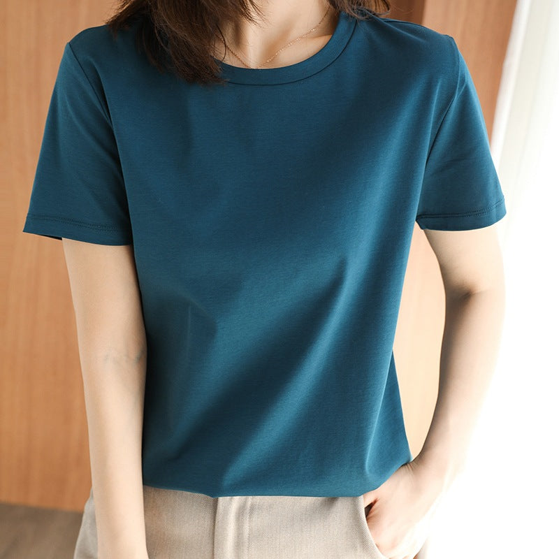 Mercerized Cotton Short Sleeve Women's Slimming Loose