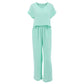 Simple Double Layer Champray Solid Color Short Sleeve V-neck Trousers Cotton Linen Pajamas