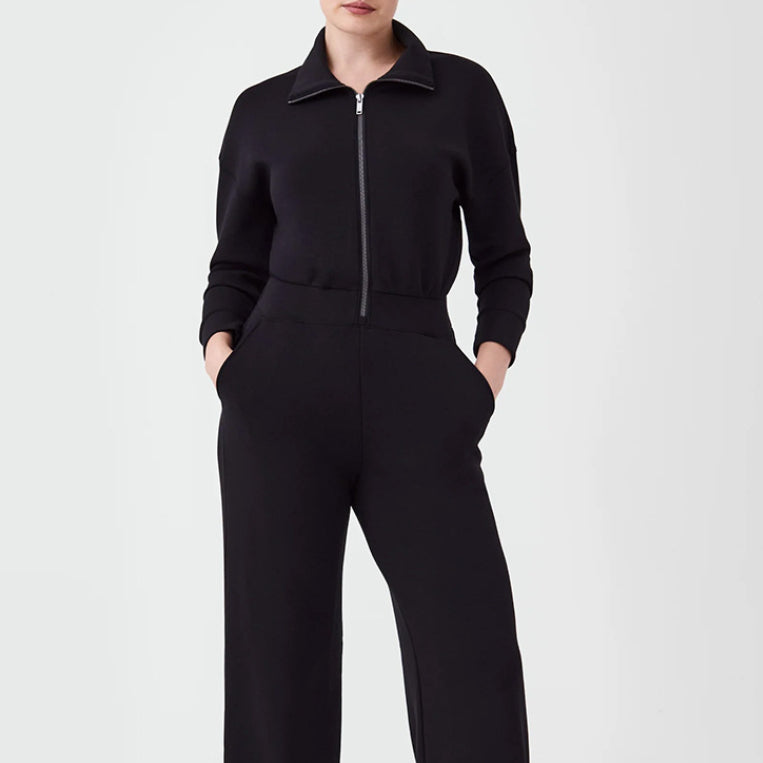 Long Sleeve Wide Leg Jumpsuit Rompers Zipper And Lapel Sweatshirt Suit Women