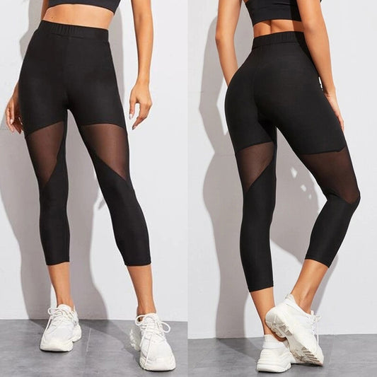 Mesh Stitching Capri Pants Sports Yoga