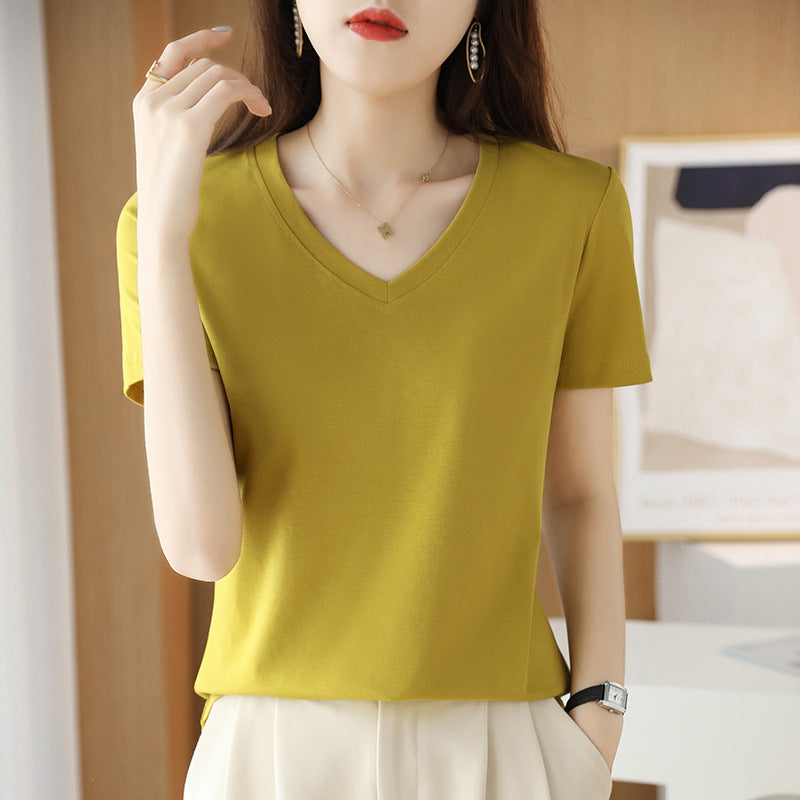 Mercerized Cotton Short Sleeve Women's Slimming Loose