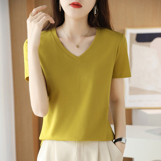 Mercerized Cotton Short Sleeve Women's Slimming Loose