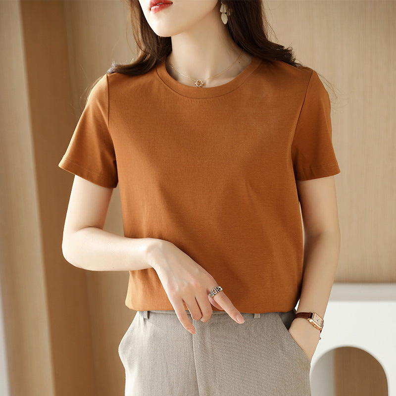 Mercerized Cotton Short Sleeve Women's Slimming Loose