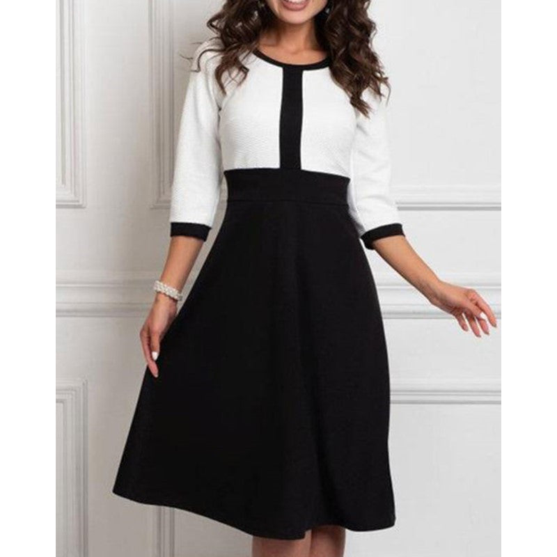 New Waist Slimming Temperament Mid-length Long Sleeve Patchwork Skirt