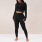 Long Sleeve Round Neck Top Package Hip Skinny Trousers High Elastic Sports Yoga Body-hugging Suit