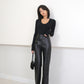 Women's Black Straight Waist Wide Leg Trawl Wild Cat Casual PU Pants