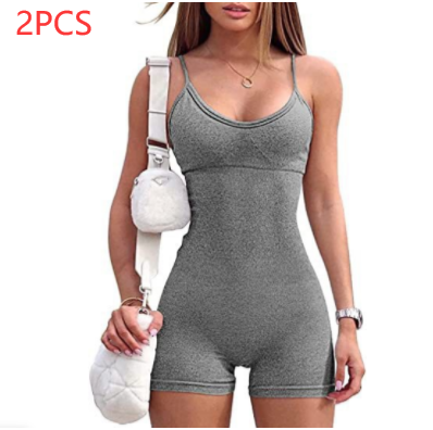 Spaghetti Strap Shorts Jumpsuit Sports Yoga Workout Tight Romper Women Fashion Fitness Sportwear